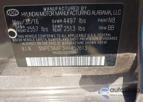 2017 Hyundai Sonata Sport from USA, damaged, VIN 5NPE34AF3HH452613